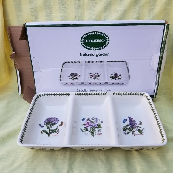 NIB Portmeirion Botanic Garden 3-Section Server Porcelain Floral Dish - Picture 1 of 7